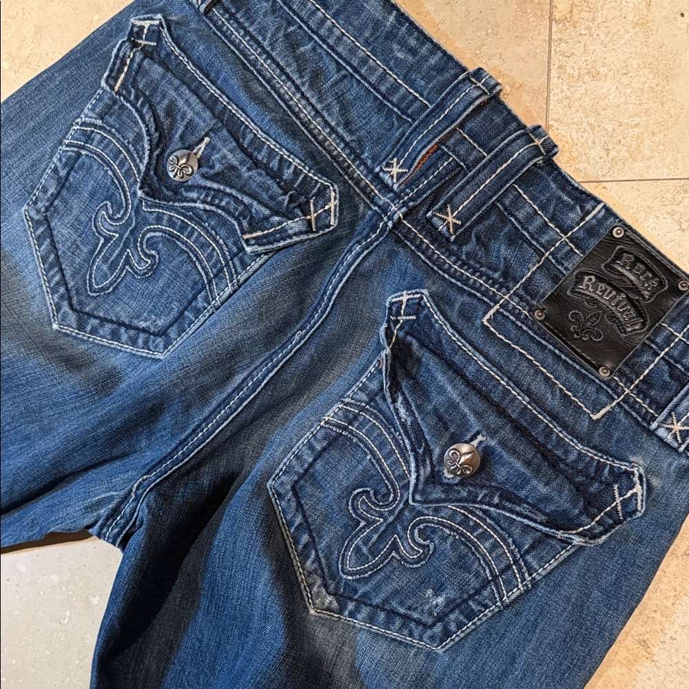 Rock Revival Jeans Mens 36 Mick Boot Bootcut Fleur-de-Lis Embroidered Pockets